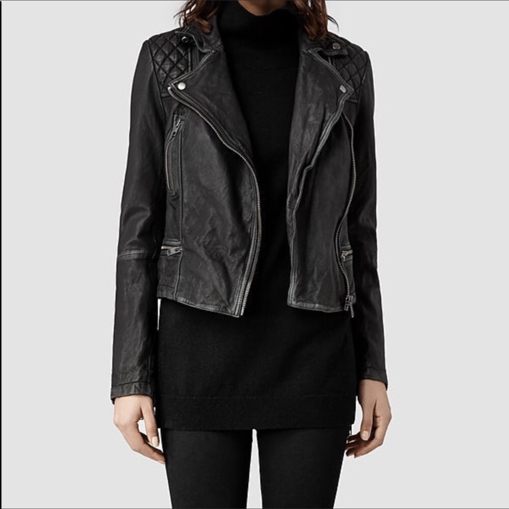 All Saints Biker Leather Moto Jacket Vintage Look - Picture 6 of 6